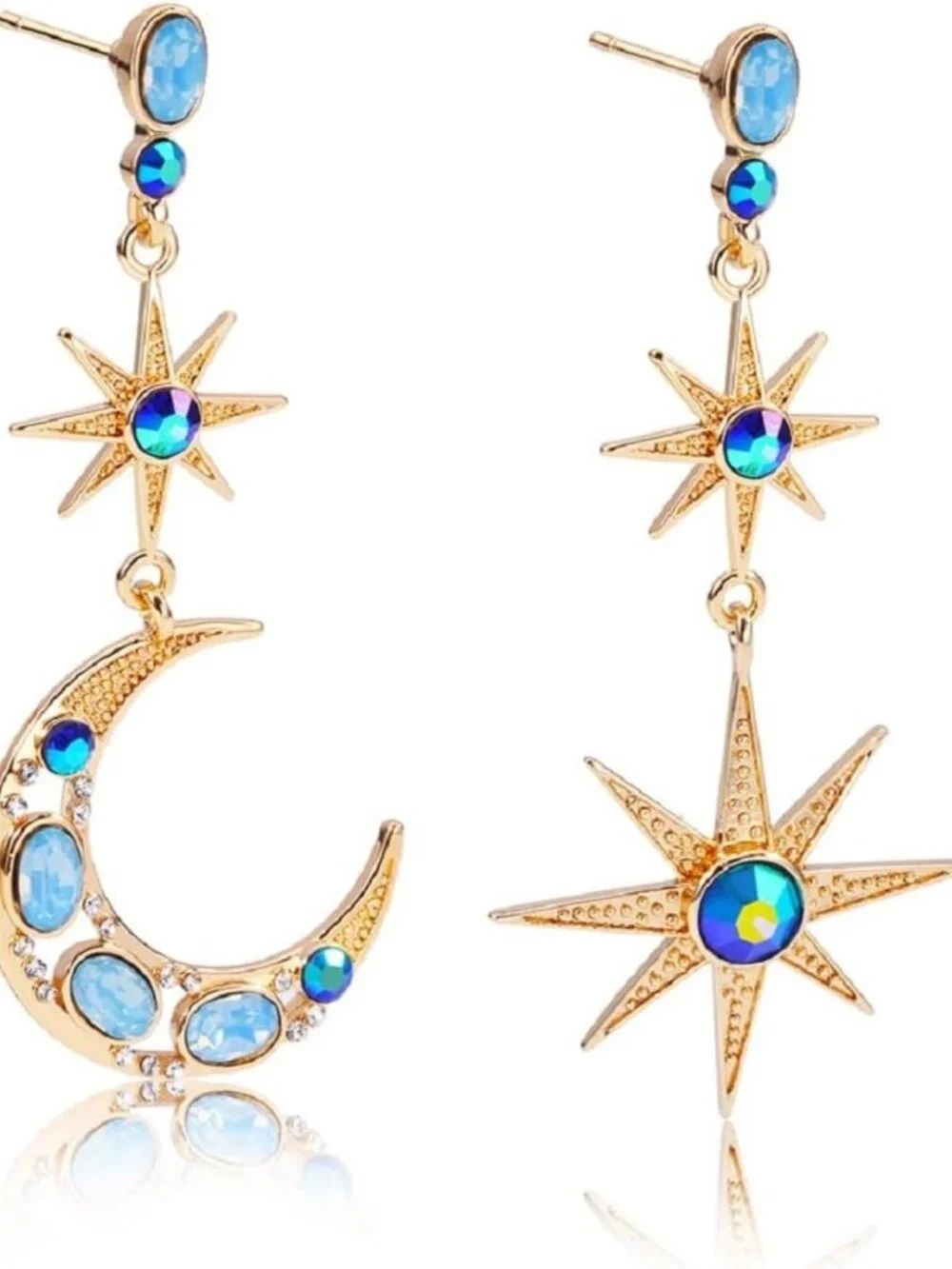Bohemian Crescent Moon & Star Dangle Earrings for Women - Cute Drop Jewelry